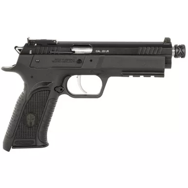 Tanfoglio TFFTAC22AS Force Tactical 22 LR 10+1 4.40" Threaded Barrel, Black Serrated Slide, Black Polymer Frame w/Beavertail & Picatinny Rail, Black Polymer Grip