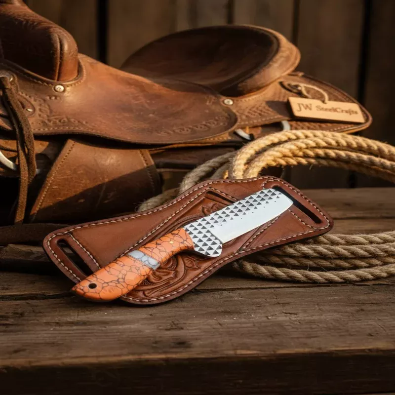 Tanto Rasp Bull Cutter with Orange Turquoise Resin Handle