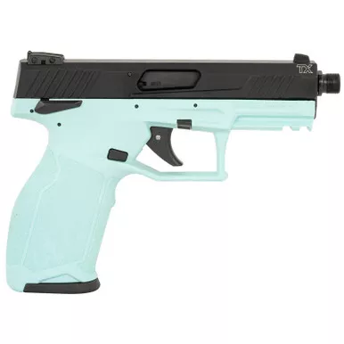 Taurus 1-TX22141C10 TX22 Full Size Frame 22 LR 10+1 4.10" Matte Black Threaded Barrel, Matte Black Serrated Slide, Cyan Polymer Frame w/Picatinny Rail, Textured Grip