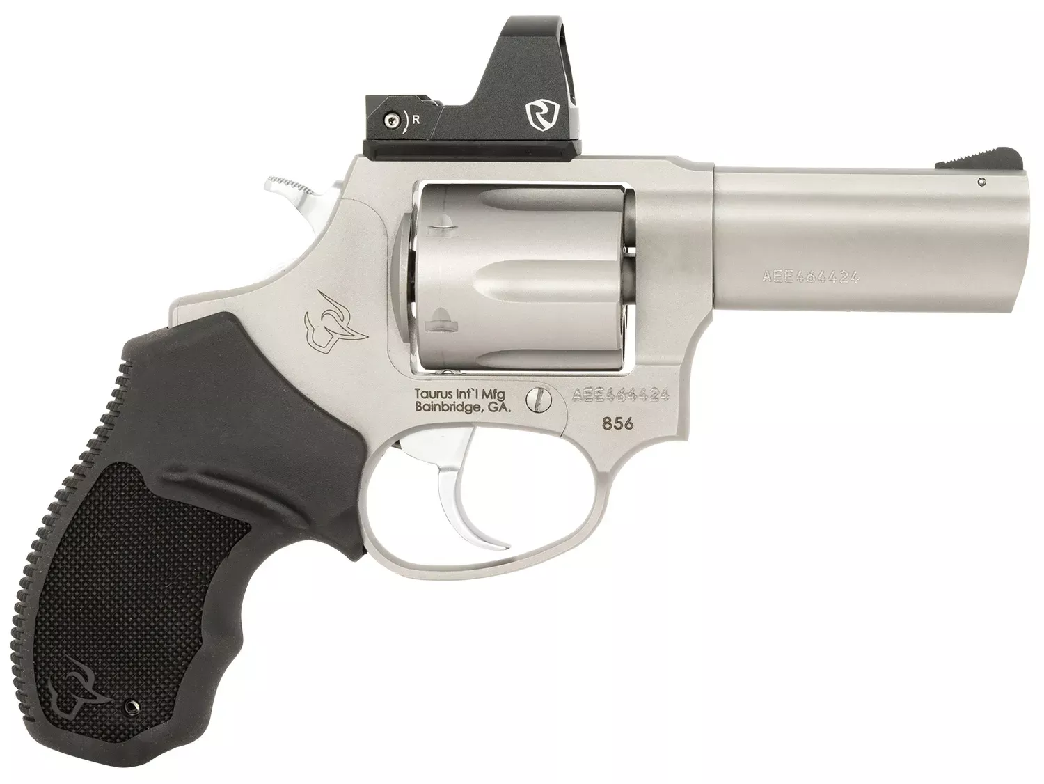 Taurus 856 Small Frame Revolver with Riton Red Dot .38SPL +P 6Rd 3″ Barrel Pinned Front Sight Transfer Bar Safety DA/SA Matte Stainless 2856P39R