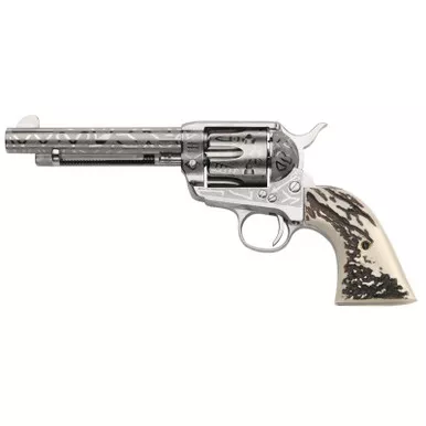 Taylors & Company 200063 1873 Cattle Brand 45 Colt (LC) Caliber with 5.50" Barrel, 6rd Capacity Cylinder, Overall Nickel-Plated Engraved Finish Steel & Imitation Stag Grip