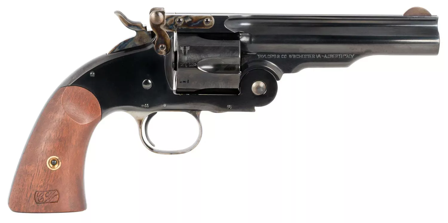 Taylors & Company Second Model Schofield 38 Special Caliber with 5" Barrel, 6rd Capacity Cylinder, Overall Blued Finish Steel & Walnut Grip