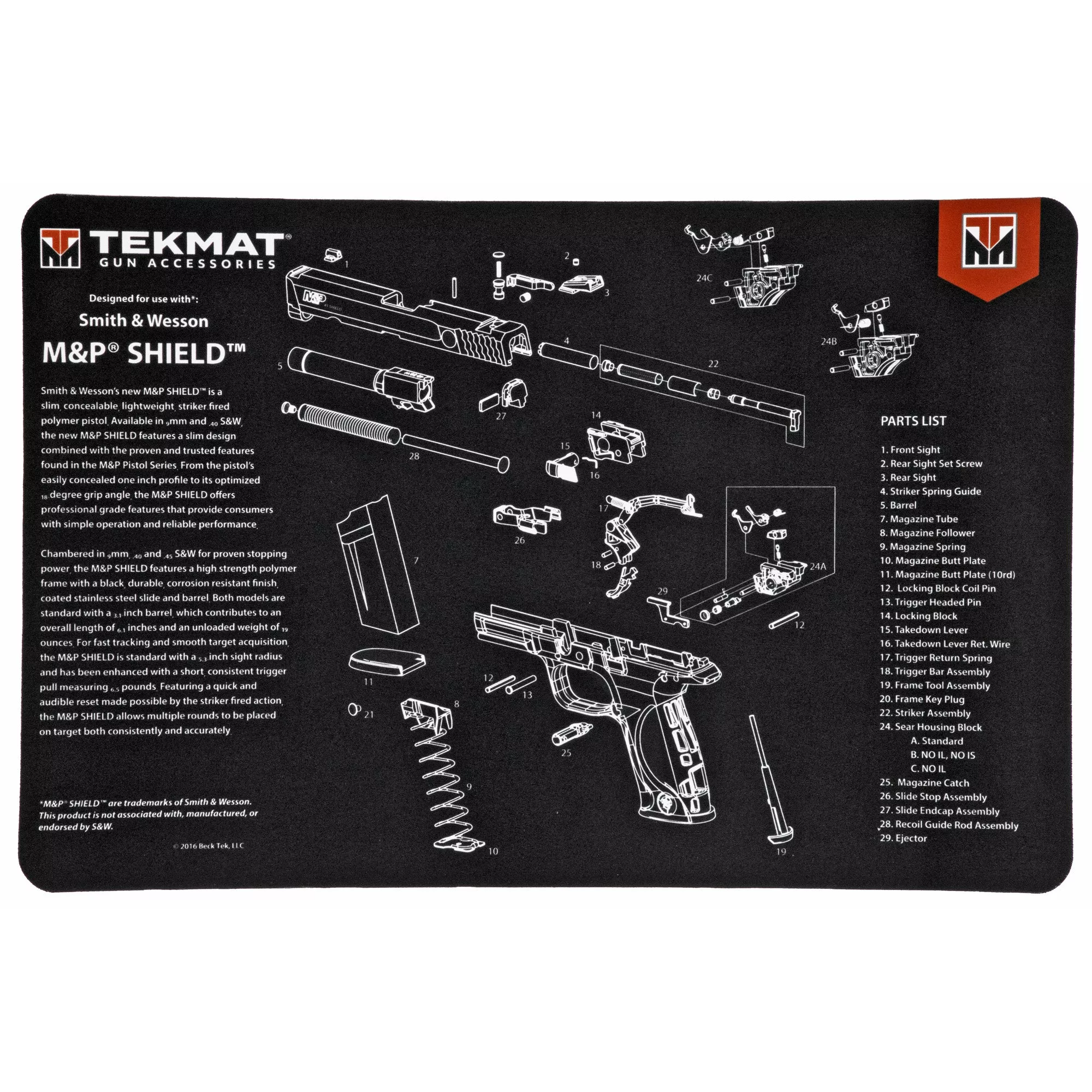Tekmat Armorers Bench Mat – 11″x17″ S&w M&p Shield Black