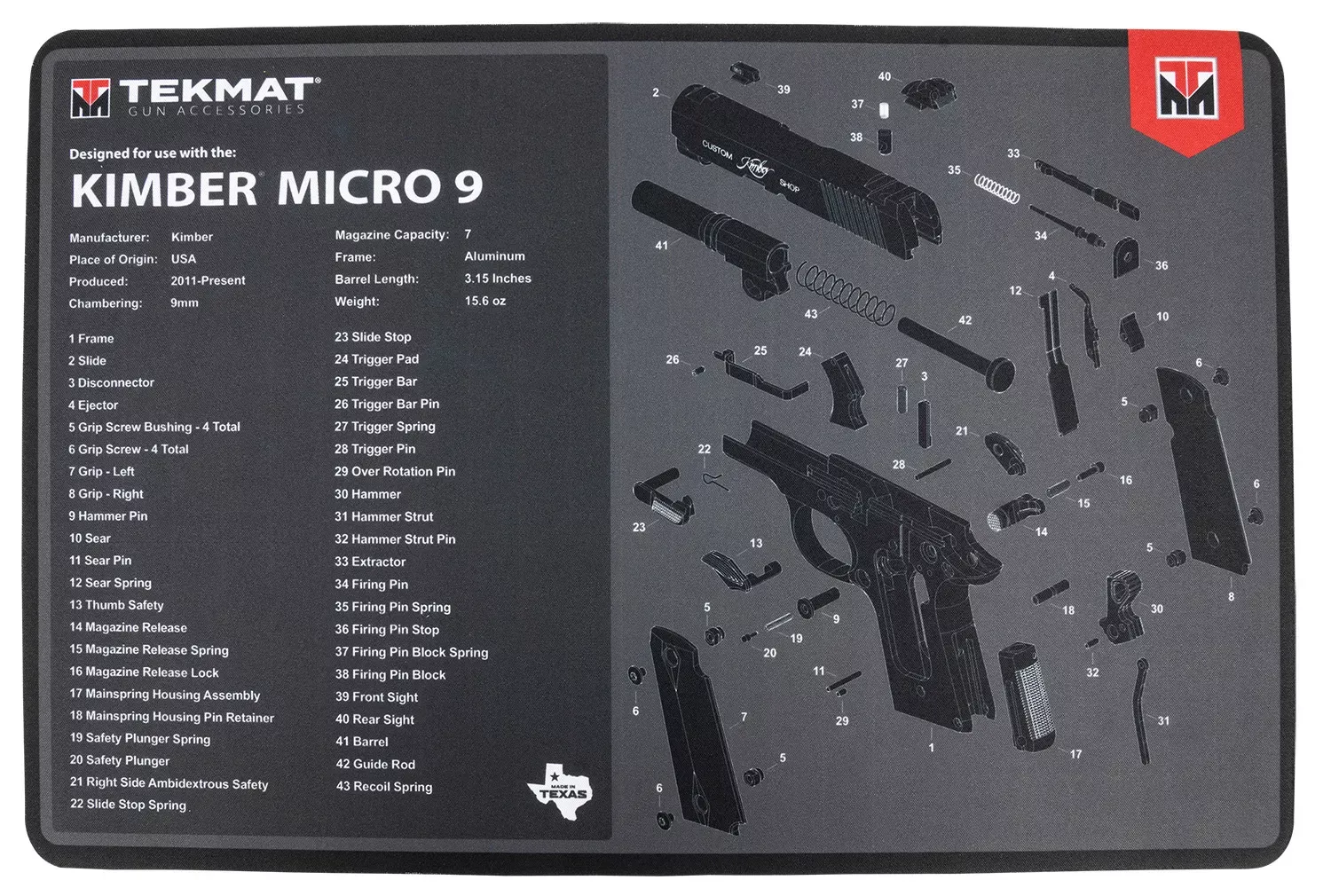 TekMat Kimber Micro 9 Cleaning Mat