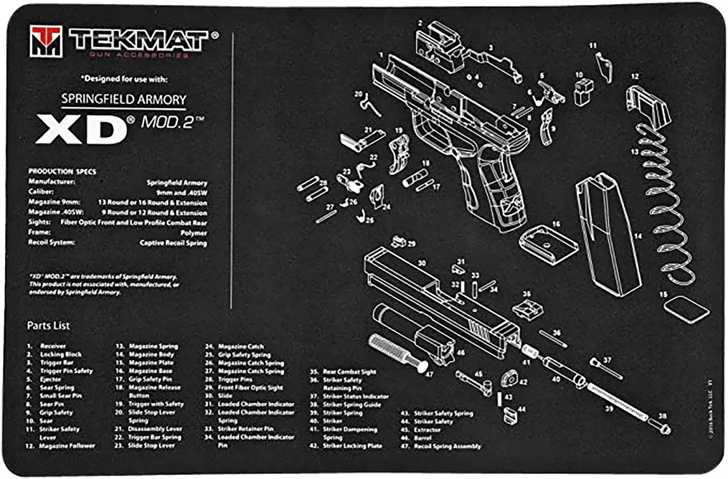 TekMat Springfield Armory XD MOD.2 Cleaning Mat 17 x 11""