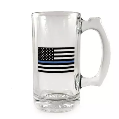 Thin Blue Line American Flag Beer Mug, 12oz