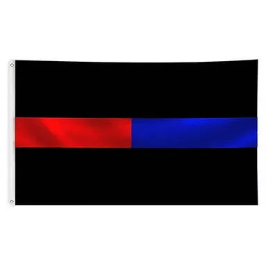 Thin Blue Line BLUE-RED-BLACK-3X5 Dual Flag with Grommets, 3' x 5'