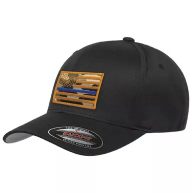 Thin Blue Line FlexFit Camo American Flag Hat, Black