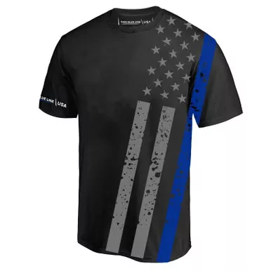 Thin Blue Line Men's Distressed American Flag Dry Wicking Tee Athletic T-Shirt