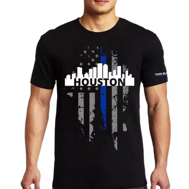 Thin Blue Line Men's Large Houston Skyline Short Sleeve T-Shirt, Black