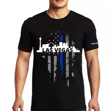 Thin Blue Line Men's Las Vegas Skyline Short Sleeve T-Shirt, Black