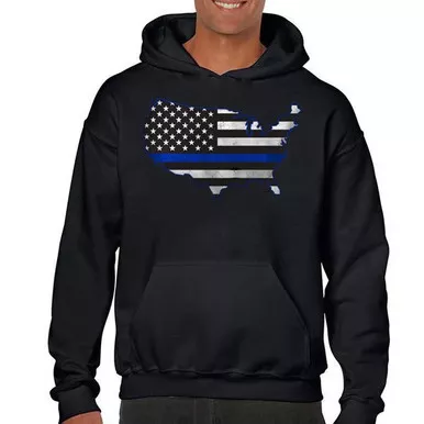 Thin Blue Line Men's USA Hoodie, Black
