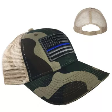 Thin Blue Line Subdued Flag Camo Trucker's Hat