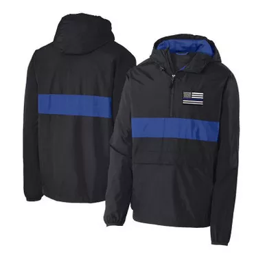 Thin Blue Line Unisex 1/2 Zip Hooded Windbreaker