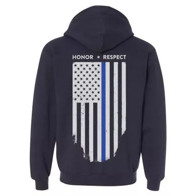 Thin Blue Line Unisex Honor & Respect Full Zip Hoodie, Black