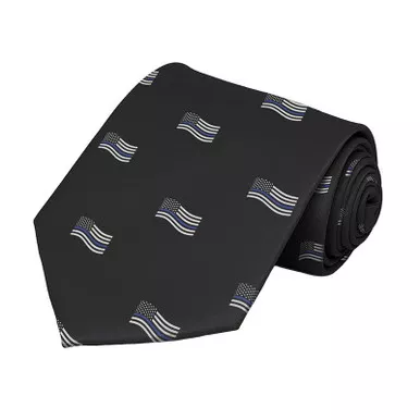 Thin Blue Line Waving American Flag Tie