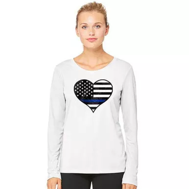 Thin Blue Line Women's Heart Long Sleeve T-Shirt, White