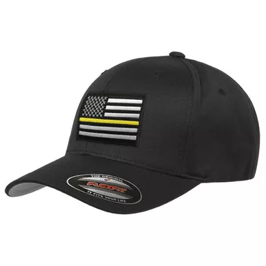 Thin Gold Line FlexFit American Flag Hat, Black