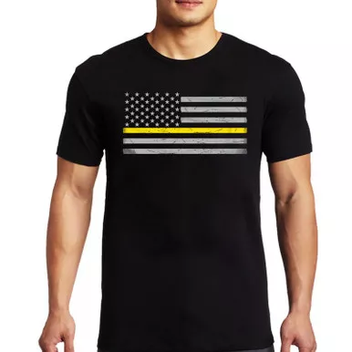 Thin Gold Line Men's Classic Flag Short Sleeve T-Shirt, Black