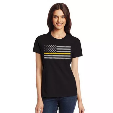 Thin Gold Line Women's Classic Flag Short Sleeve T-Shirt, Black