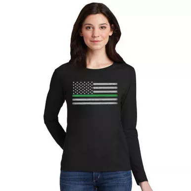 Thin Green Line Women's Classic Flag Long Sleeve Shirt, Black