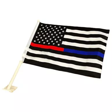 Thin Red/Blue Line American Car Flag