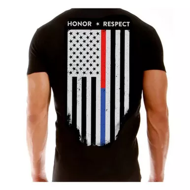Thin Red/Blue Line Men's Dual Honor & Respect Short Sleeve T-Shirt, Black