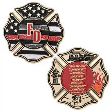 Thin Red Line Firefighter's Prayer Challenge Coin
