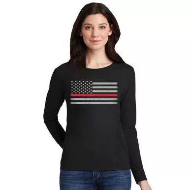 Thin Red Line Women's Classic Flag Long Sleeve Shirt, Black