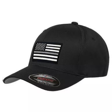 Thin Silver Line FlexFit American Flag Hat, Black