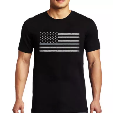 Thin Silver Line Men's Classic Flag Short Sleeve T-Shirt, Black
