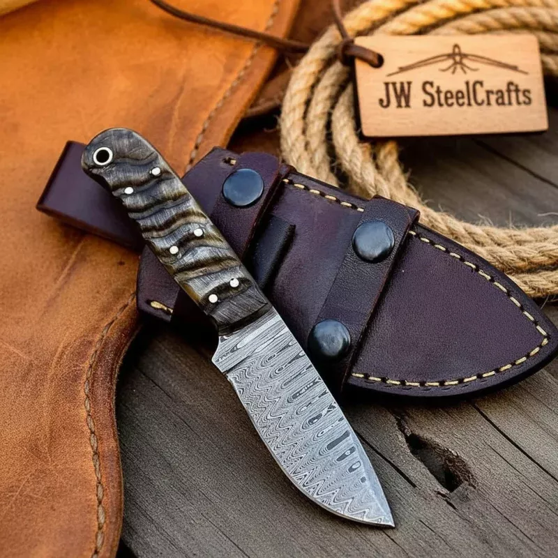 Timberline Bushcraft Knife 8 Handmade Damascus Steel Blade with Wood Handle