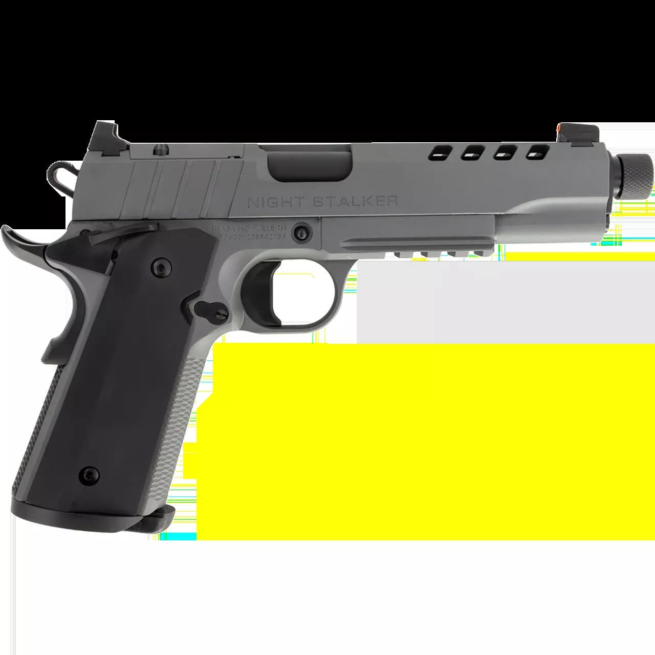 Tisas 1911 Night Stalker SF 10mm Pistol 8+1 5" Threaded Bbl Optic Ready Slide Suppressor Height Sights Ambi Safety Gray 10100558