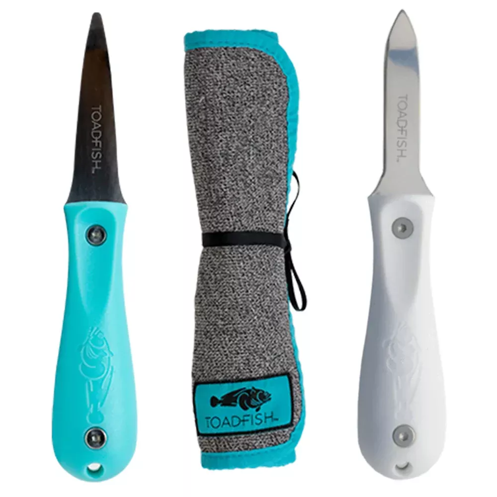 Toadfish Shucker’s Bundle – Put ‘Em Back Oyster Knife, Professional Oyster Knife & Cut-Proof Shucking Cloth
