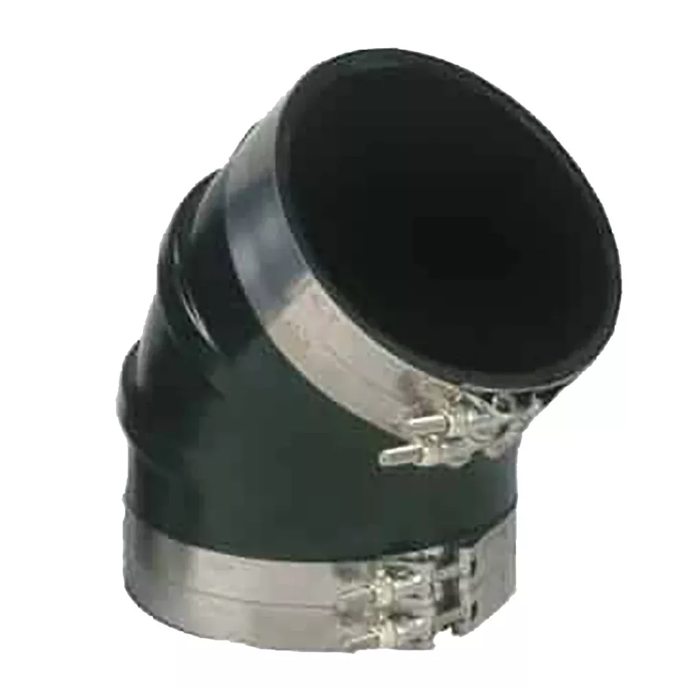 Trident Marine 3-1/2″ ID 45-Degree EPDM Black Rubber Molded Wet Exhaust Elbow w/4 T-Bolt Clamps