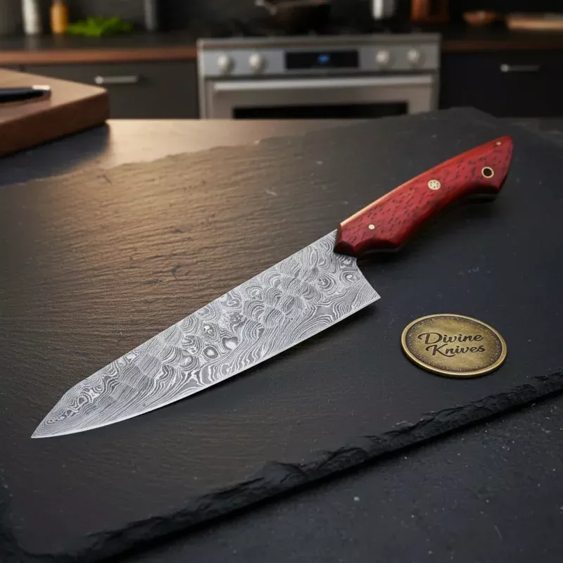 Turquoise Resin Handle Damascus Chef Knife for a Bold, Collectible Look