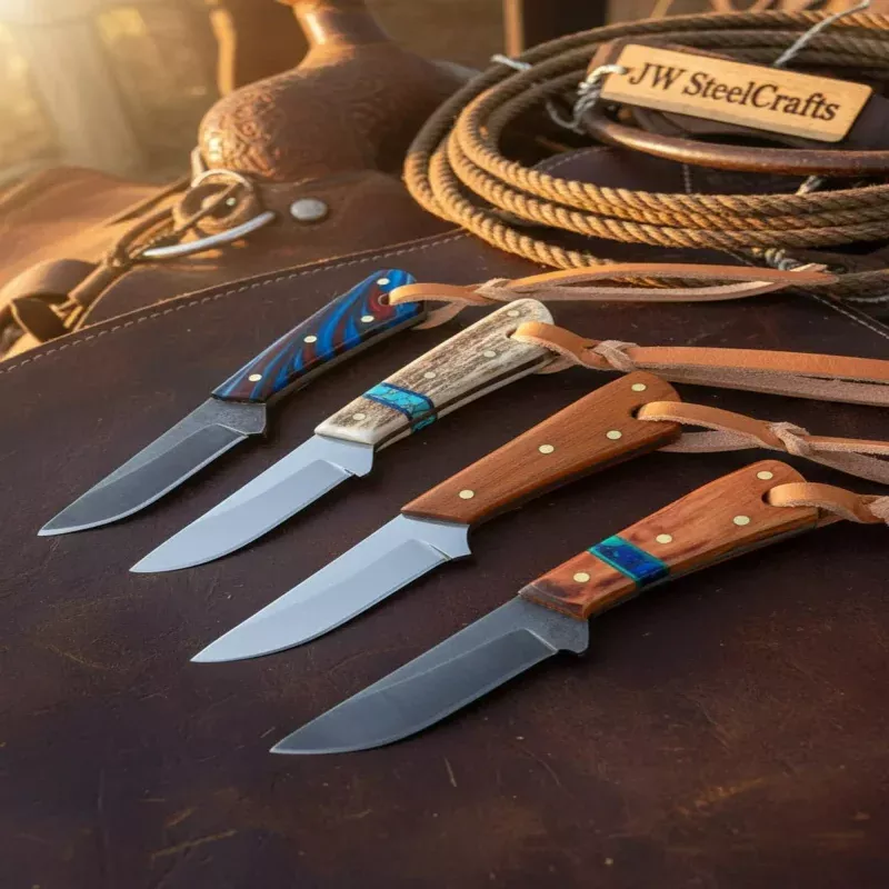 Turquoise Trail Steak Knives 8 Damascus Steel Blades with Turquoise Resin Handle