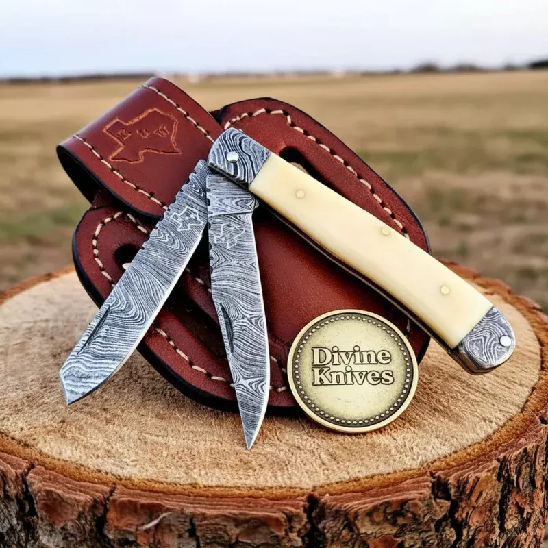 Twin Blade Camel Bone Trapper Knife Built for Anglers and Collectors