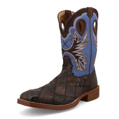 TWISTED X Men's 11in Tech X Saddle/Iron Grey Ostrich/Sky Blue Western Boots (MXTR020)