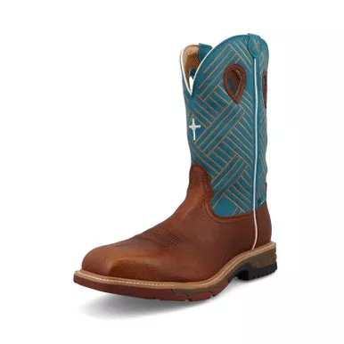 TWISTED X Men's 12in Western Sequoia/Turquoise Work Boots (MXBAW07)