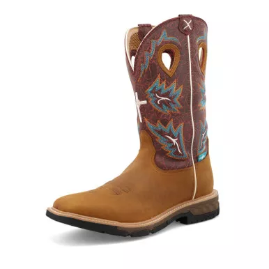 TWISTED X Men's 12in Western Tan/Burgundy Work Boots (MXBW005)