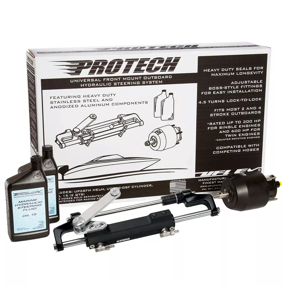 Uflex PROTECH 2.1 Front Mount OB Hydraulic System – Includes UP28 FM Helm Oil & UC128-TS/2 Cylinder – No Hoses