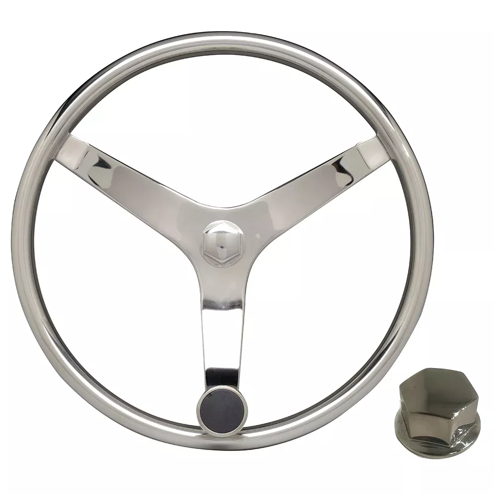 Uflex – V46 – 13.5″ Stainless Steel Steering Wheel w/Speed Knob & Chrome Nut