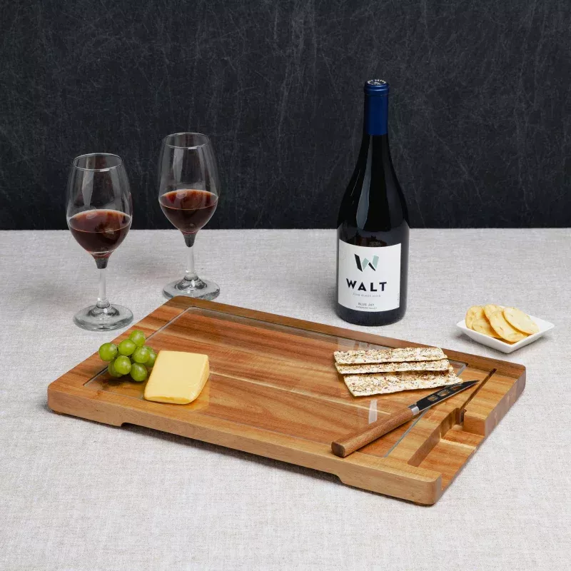Ventana Tempered Glass and Acacia Cheese Board and Knife Set