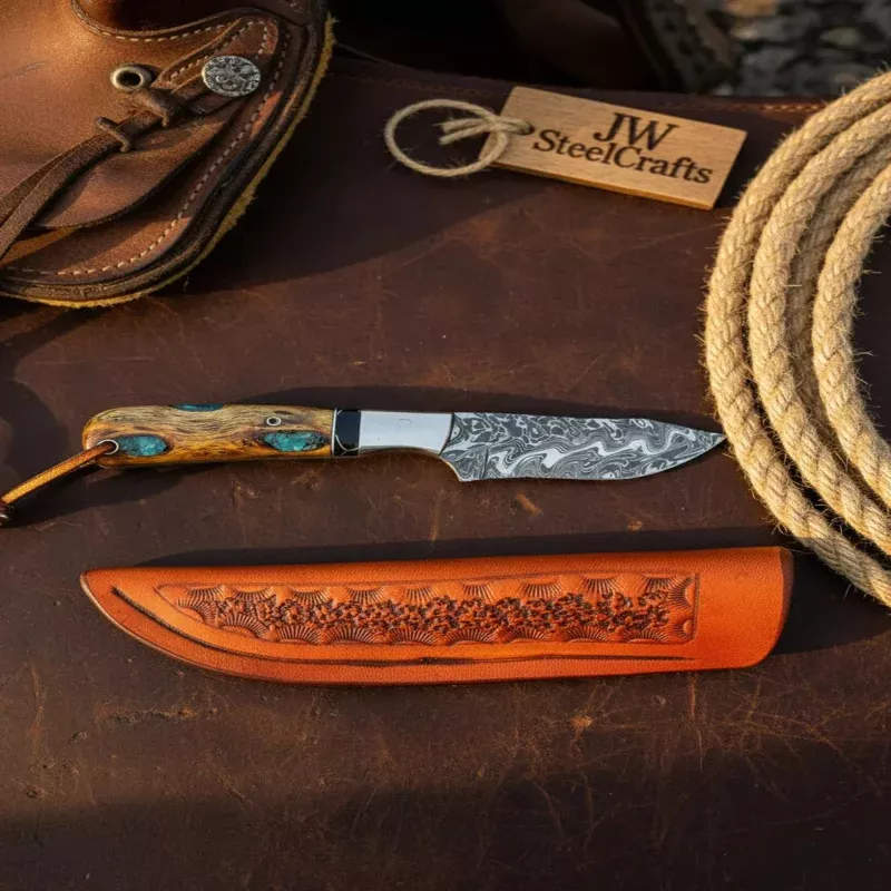 VG-10 Copper Damascus Knife 5.5 G10 & Mosaic Pin Handle