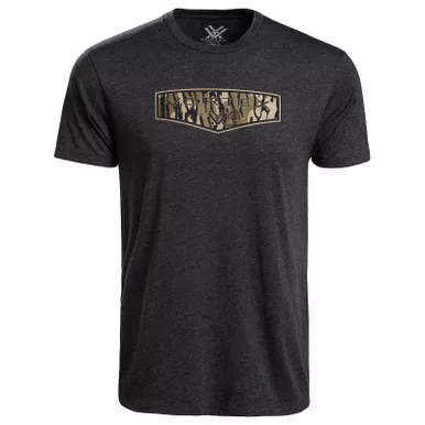 VORTEX Men's Mossy Oak Bottomland Camo Shield Charcoal Heather Short Sleeve T-Shirt (126-30-CHH)