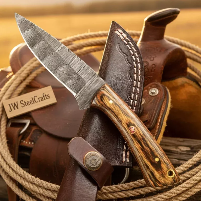 Vortex Zebrawood Hunter knife Pakka Wood Handle Full Tang Skinner Leather Sheath 8