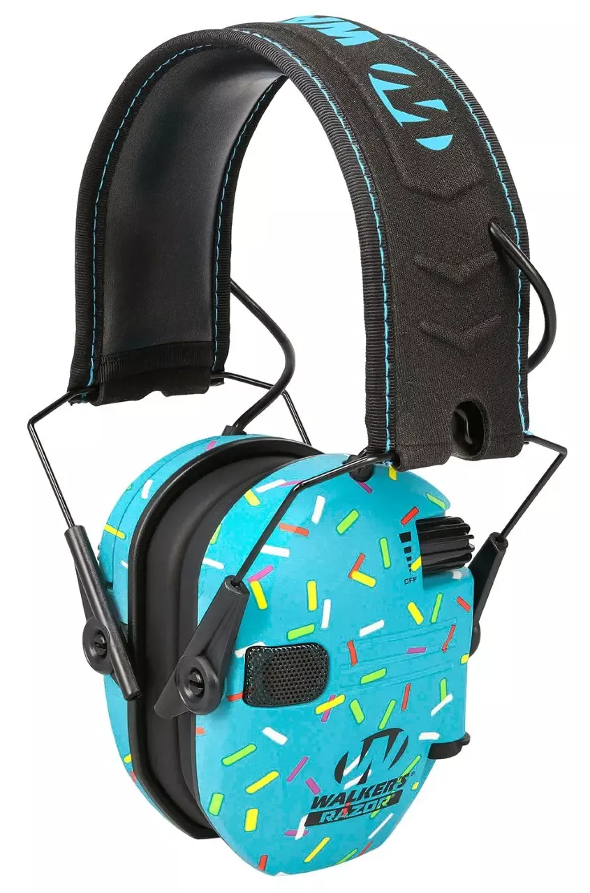 Walker's Passive Youth Folding Ear Muff NRR23 Over the Head Blue Sprinkles