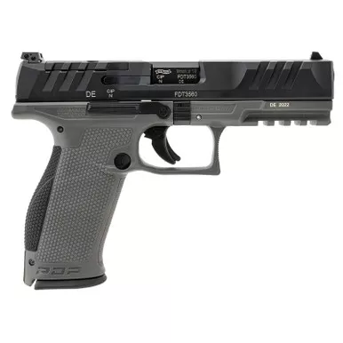 Walther Arms 2858371 PDP 9mm Luger 18+1 4.50" Black Polygonal Rifled Barrel, Black Optic Ready/Serrated Slide, Gray Polymer Frame w/Picatinny Rail, Black Performance Duty Texture Grips, Ambidextrous