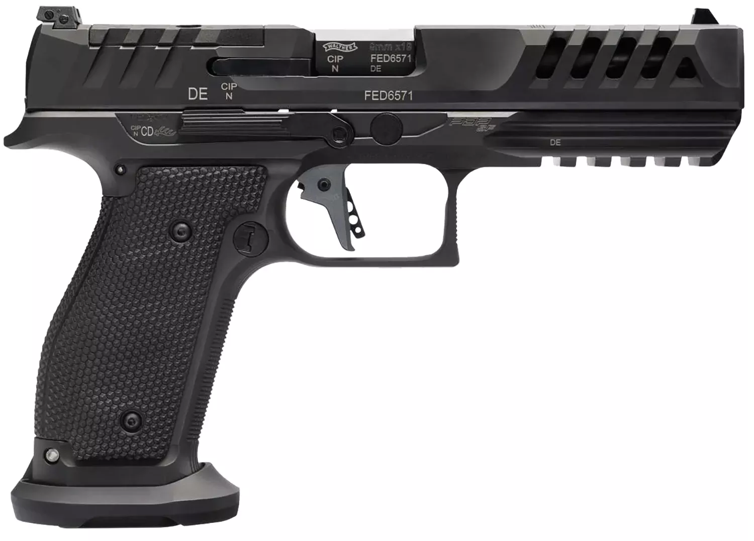 Walther PDP Match SF 9mm 10+1 Adj Rear Sight Drop-safe Trigger Oversize Trigger GuardFlared Magwell Pic Rail Black 2880024